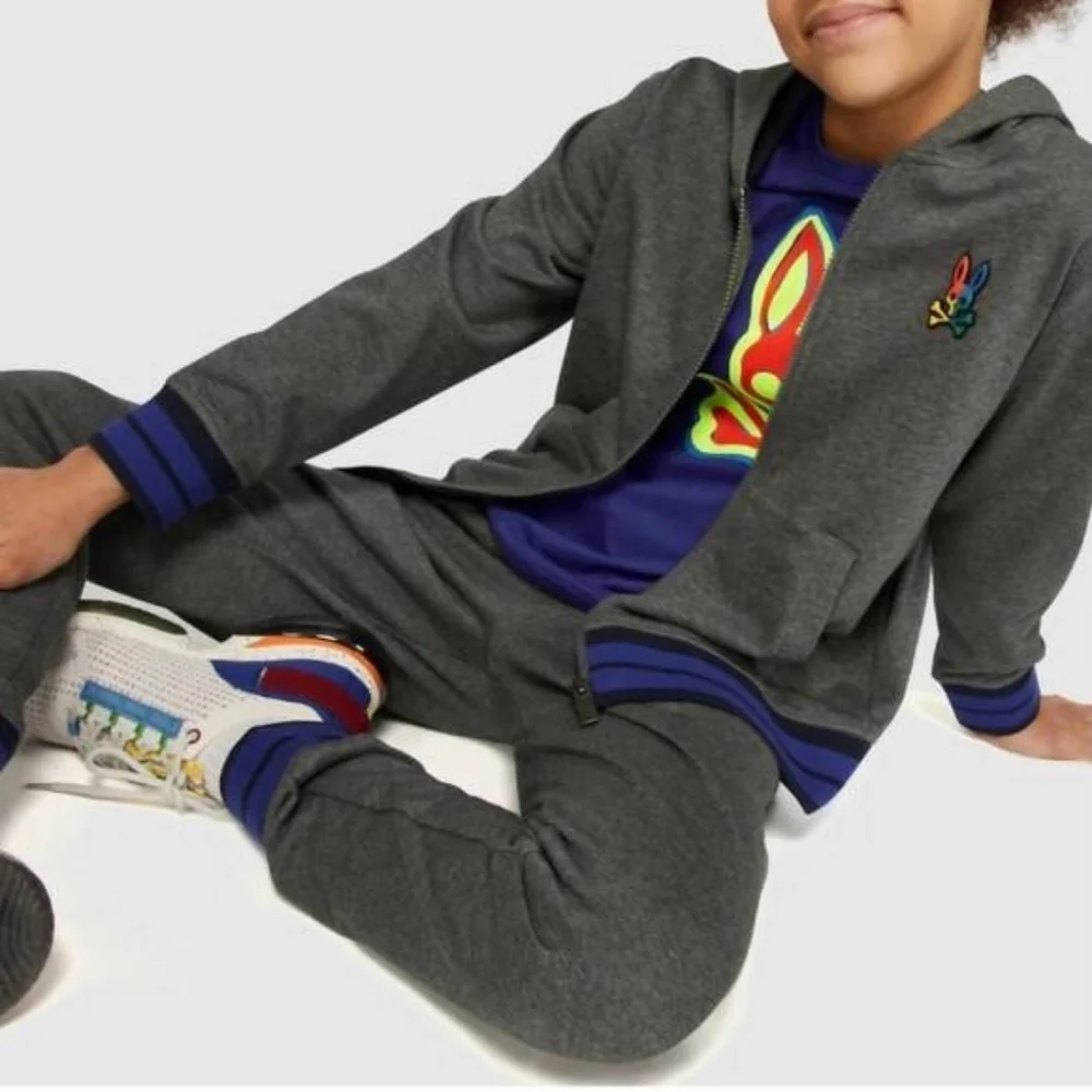 PSYCHO BUNNY Kid's Warwick Color Block Logo Hoodie In Heather Storm Size XS 5-6